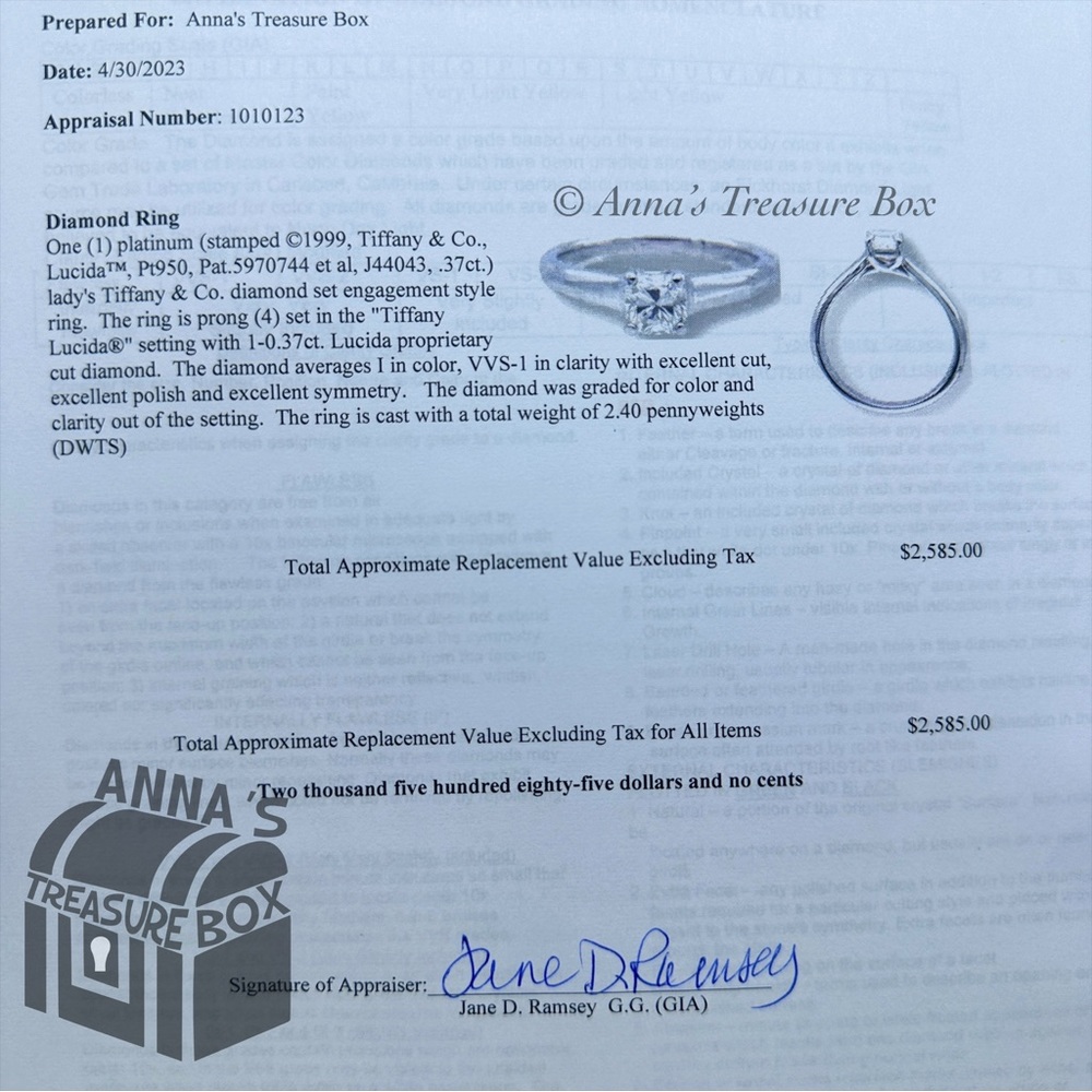 Tiffany & Co. Lucida Platinum 0.37ct Diamond Engagement Ring Size 5 (boxset) - Picture 7 of 8